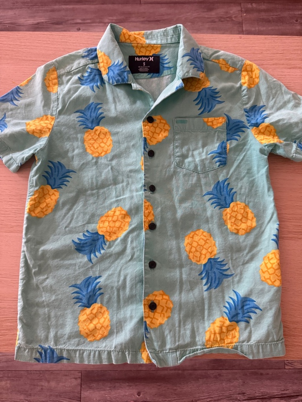 Boy Hurley Tropical Pineapple button down collar  Shirt summer- Mint Green